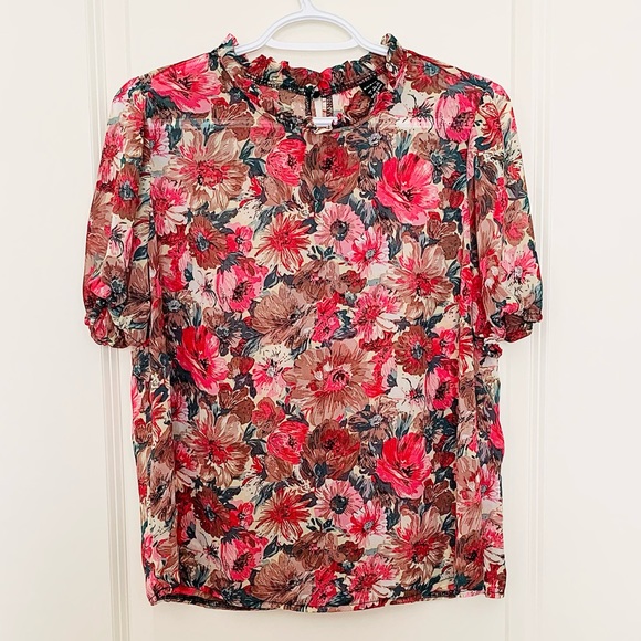 Floral Frill Neck Puff Sleeve Blouse - Picture 3 of 7